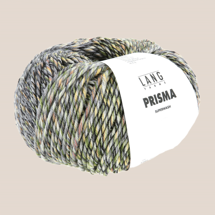 Lang Yarns Prisma farve 03. farveskiftende merinould. Strikkefasthed 17 masker, løbelængde 90 meter. pind 4,5 - 5,5 mm.