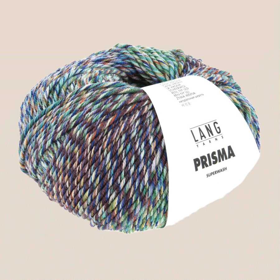 Lang Yarns Prisma farve 04. farveskiftende merinould. Strikkefasthed 17 masker, løbelængde 90 meter. pind 4,5 - 5,5 mm.